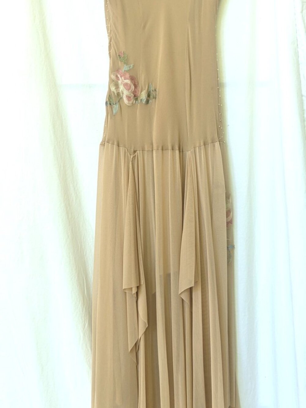 SUE WONG DRESS 8 NEVER WORN BLUSH PEACH MIDI TO TEA LENGTH WITH MATCHING SHAWL - Picture 2 of 13